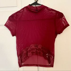 Burgundy Windsor Mesh Crop Top